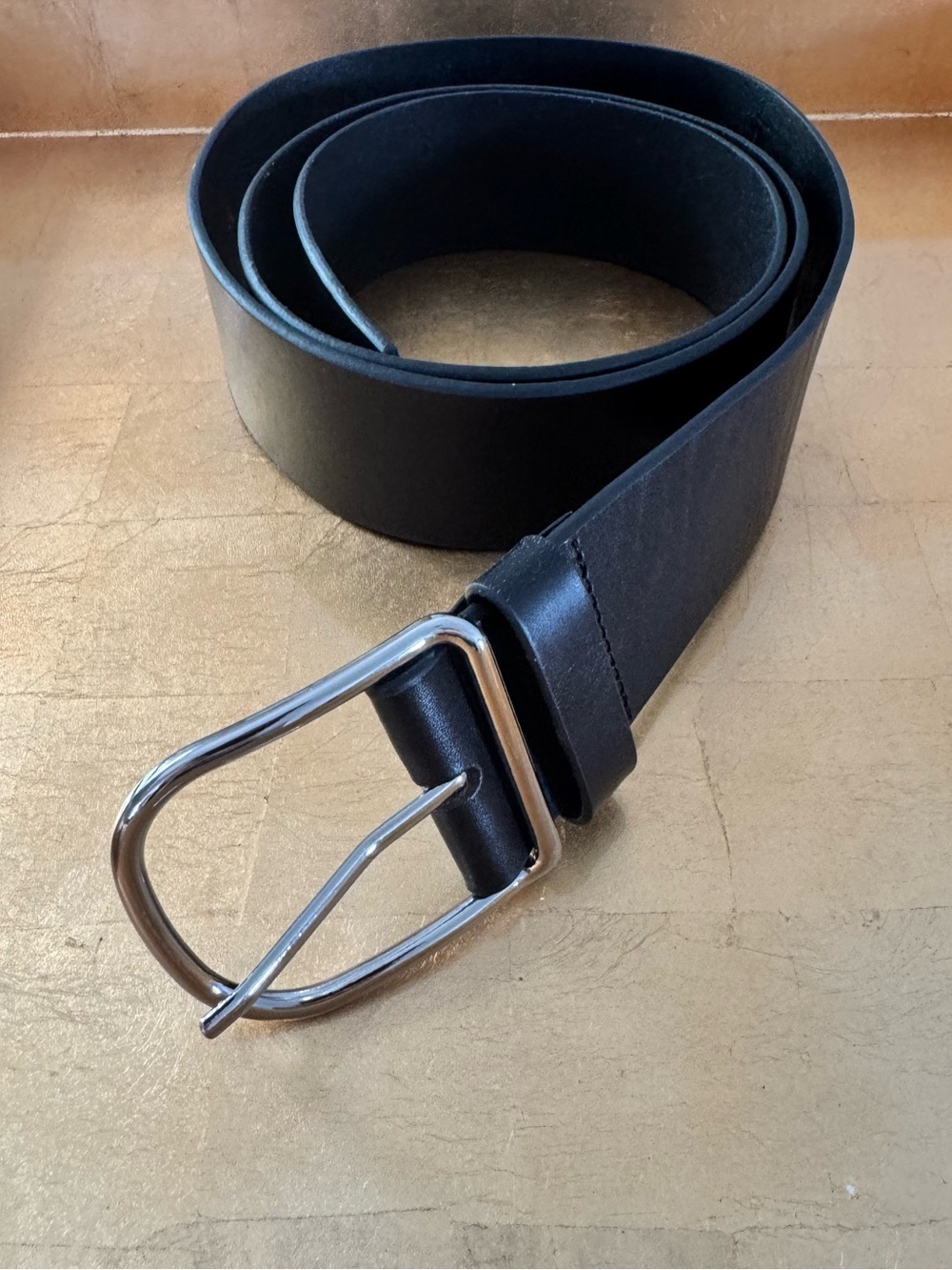 New Anthropologie Wide Leather Belt Black Curved Buckle Long size Medium
